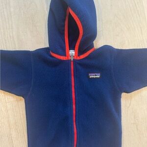 Patagonia Infant Fleece Hoodie in Blue and Red